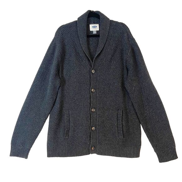 Old Navy Men's Cardigan XL Gray Knit Button Up Shawl Collar Wool Grandpa Grunge - Picture 1 of 5